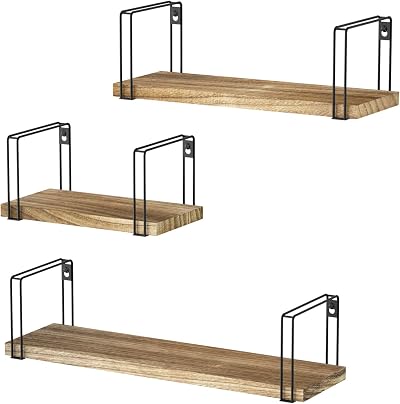 SRIWATANA Rustic Floating Shelves Set of 3 Carbonized Black Wall Shelves