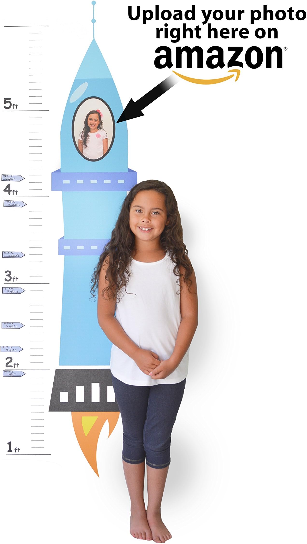 Personalized Photo Growth Chart -Customize ON Amazon - 2'x6' Kid’s Growth Chart for Wall – Rocket Ship Decal, Low-Tac Vinyl Adhesive Children's Room Wall Décor/Nursery Décor