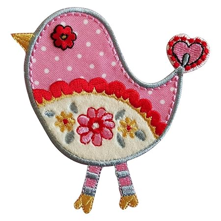 Vogel Rosa 9X9cm Aufbügler flicken Bügelbild Stoff Patch Kleider Aufnäher zum Bügeln auf Kissen Türschild Decke Hosen Fahne H