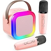 Fede Karaoke Machine for Kids Adults, Mini Karaoke Machine with 2 Wireless Microphones, Portable Bluetooth Speaker with Voice Changing Effects & LED Lights, Best Gifts Toys for Girls and Boys