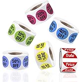 HopingMore 6 Rolls or 3000pcs Discount Labels Adhesive Tag Stickers,Noticeable 10 20 30 40 50 Blank Price Percent Off Pricema