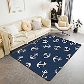 jejeloiu Anchor Area Rug 3x5 Anchor Decor Accent Rug Home Decor Nautical Ocean Themed Blue Decorative Rugs Indoor Floor Mat