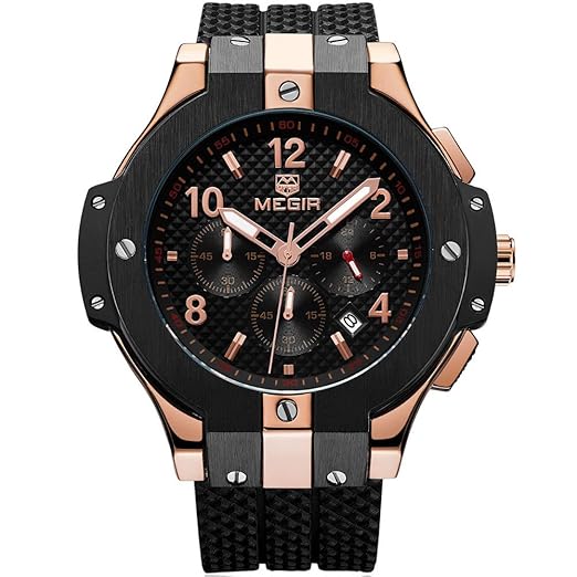 MEGIR Männer Armee Sport Quarz Uhren Silikonband Wasserdichte Armbanduhr für Mann Rose Gold