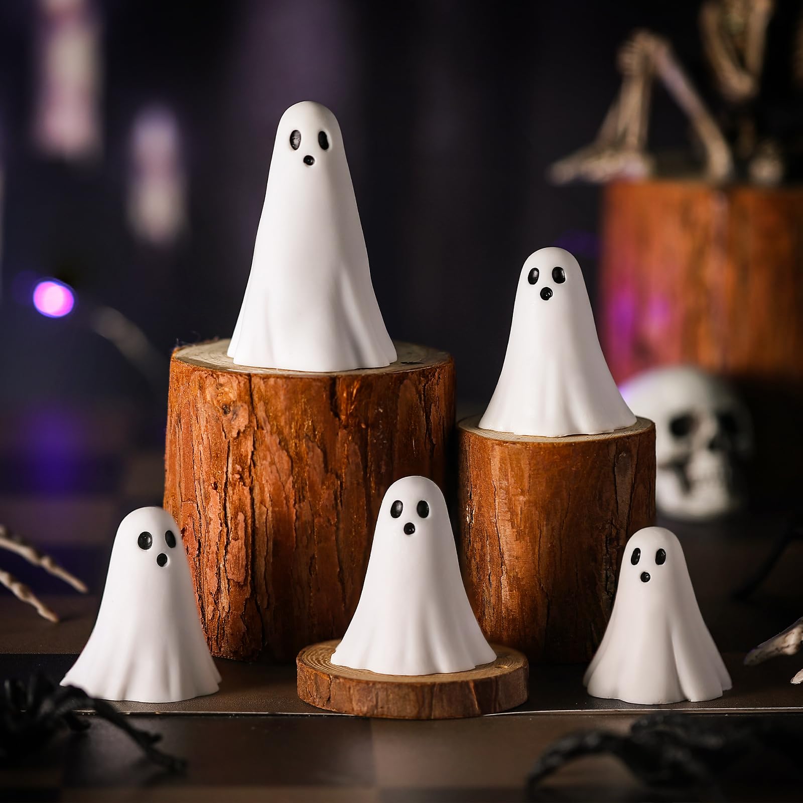 Photo 1 of ***MISSING PIECES*** Amyhill 5 Pcs Halloween Ghost Figurine Resin Ghost Sculpture Statue Cute Halloween Decorations Spooky Tiered Tray Decor for Indoor Home Table Centerpieces Party Kitchen Tabletop Shelf(Fresh,White)