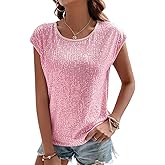 Monanoat Women's Round Neck Glitter Sequins Shirts Top Sparkle Shimmer Concert Disco Party Tee