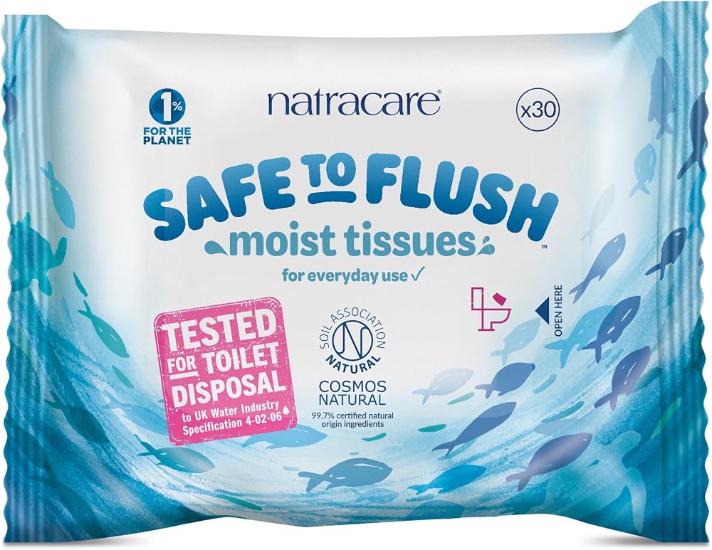 Natracare Safe to Flush Moist Tissues 30 Wipes Pack of 16 Plastic Free