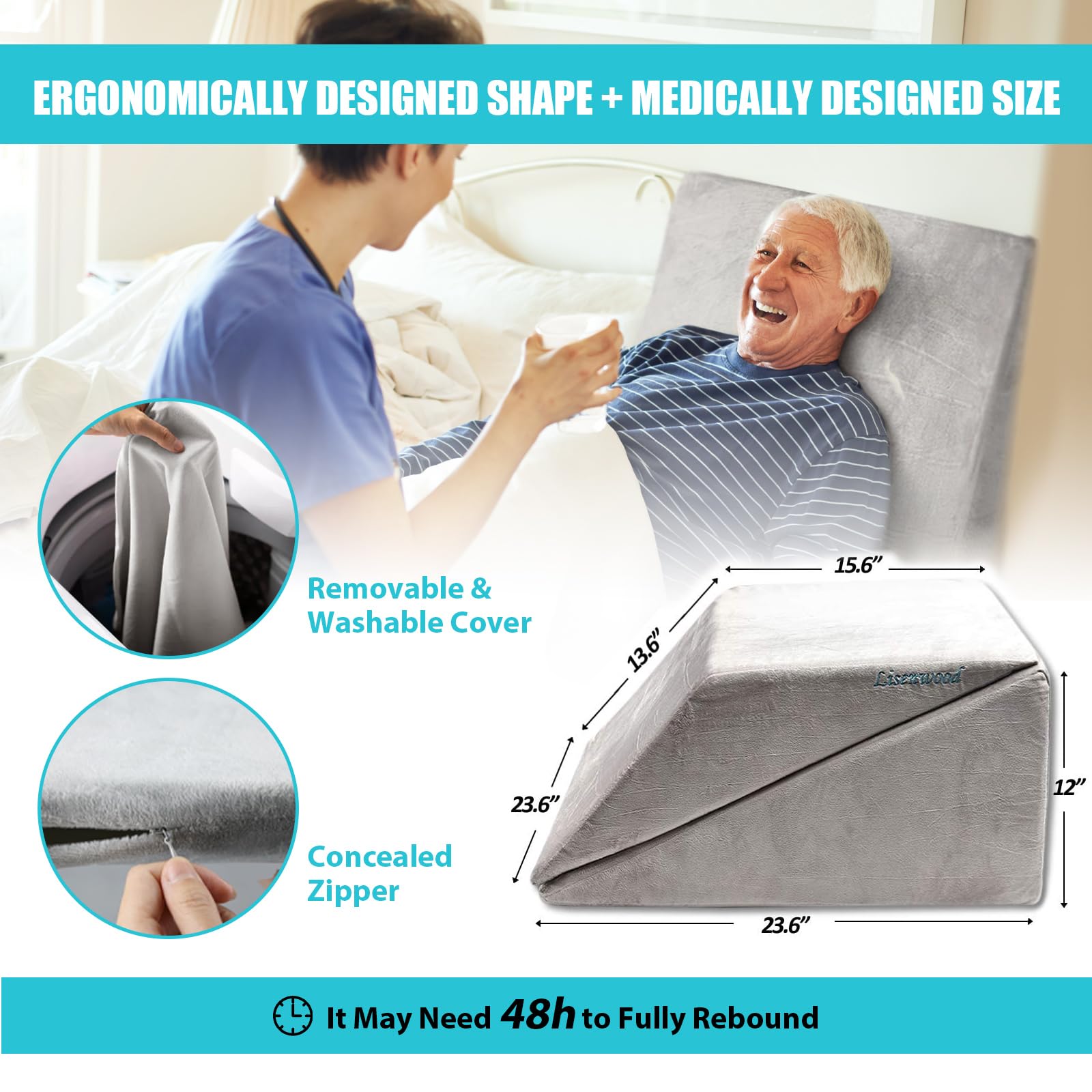 Foam Bed Wedge Pillow Set - Reading Pillow & Back Support Wedge Pillow for Sleeping - 2 Separated Sit Up Pillows - Angled Bed Pillow, Triangle Pillow for Back and Legs Support Gray