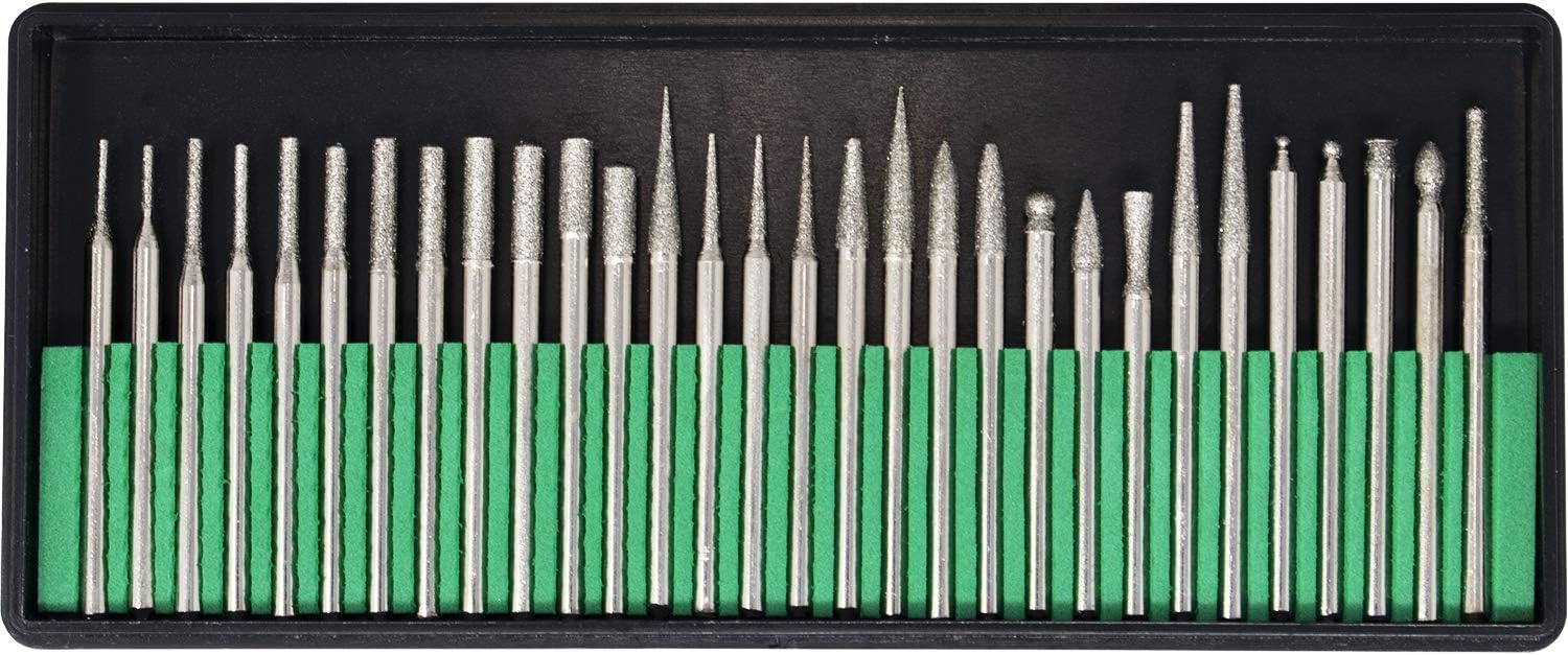 Toolman 30PC Titanium-Coated Diamond Burr Set Glass Drill Bit Grit For Engraving Carving Rotary Tools Universal Fitment QTH017