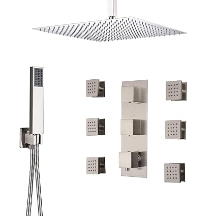 Rozin Thermostatic Ceiling Mounted 16 Inch Rainfall Shower Set