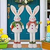 Glintoper 2 Pack Easter Standing Bunny with Stretchable Legs, 18" to 25" Plush Rabbits Couple Figurine, Cute Party Favor Photo Props Gifts for Office Kitchen Farmhouse Front Door Spring Home Decor