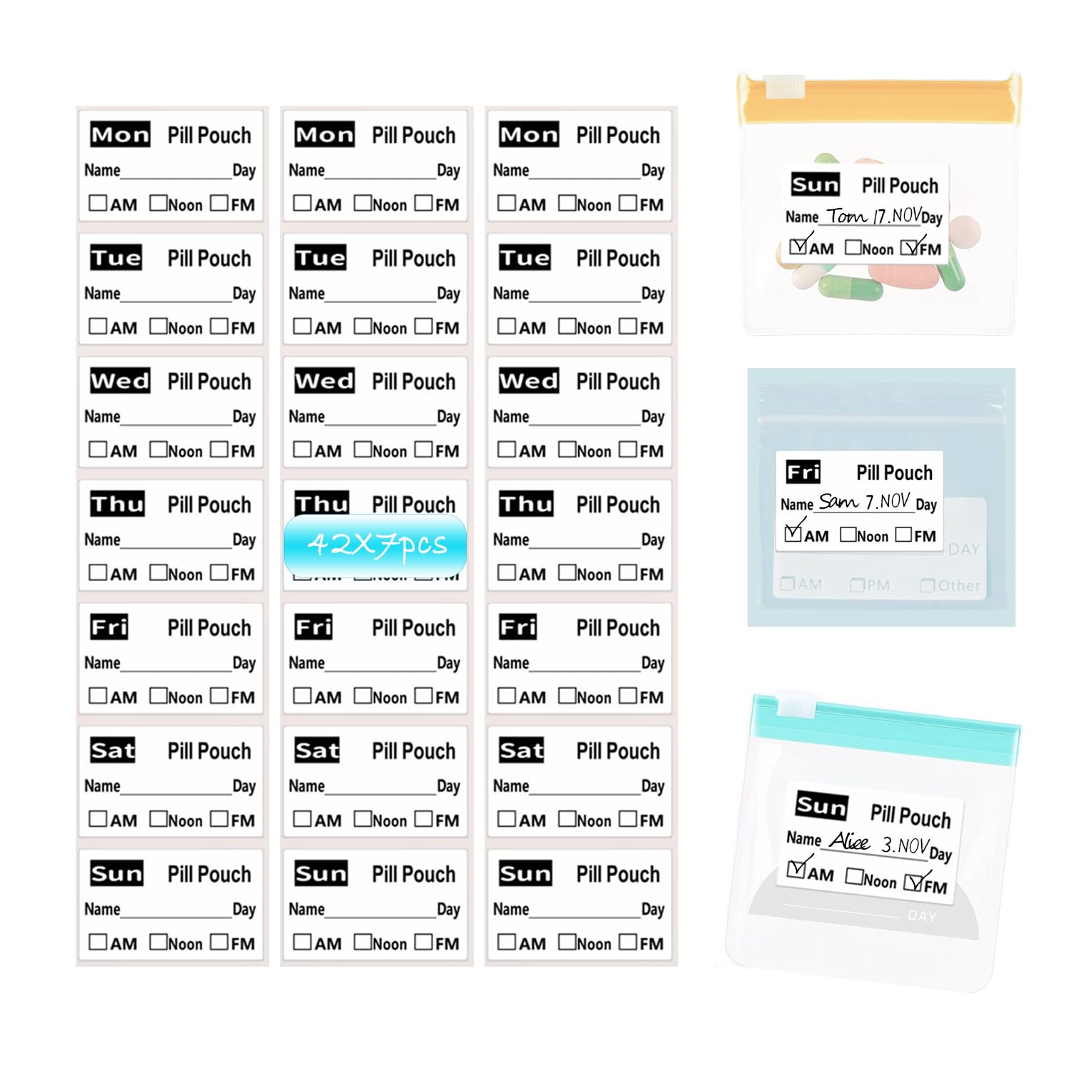 Photo 1 of 294pcs Waterproof Travel Pill Organizer Labels - 50x30mm (1.97x1.18inch) - Eco-Friendly, Clear Writing, Strong Adhesive, Resists Smudging - Ideal for Medicine Bag & Pill Pouches