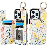 HAOPINSH for iPhone 14 Pro Max Wallet Case with Card Holder, Floral Flower Print Back Flip Folio PU Leather Kickstand Card Slots Case, Finger Grip Ring Double Magnetic Clasp Shockproof 6.7"