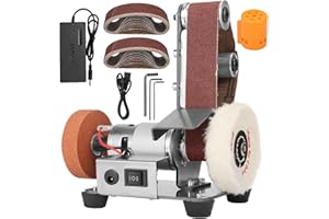 NuoDunco 3-In-1 Mini Belt Sander - Adjustable Speed Electric Grinding Sanding Machine, Handcraft System Bench Grinder Polisher Buffer for DIY Craft Wood Stained Glass Jewelry Making (Plus Kit)