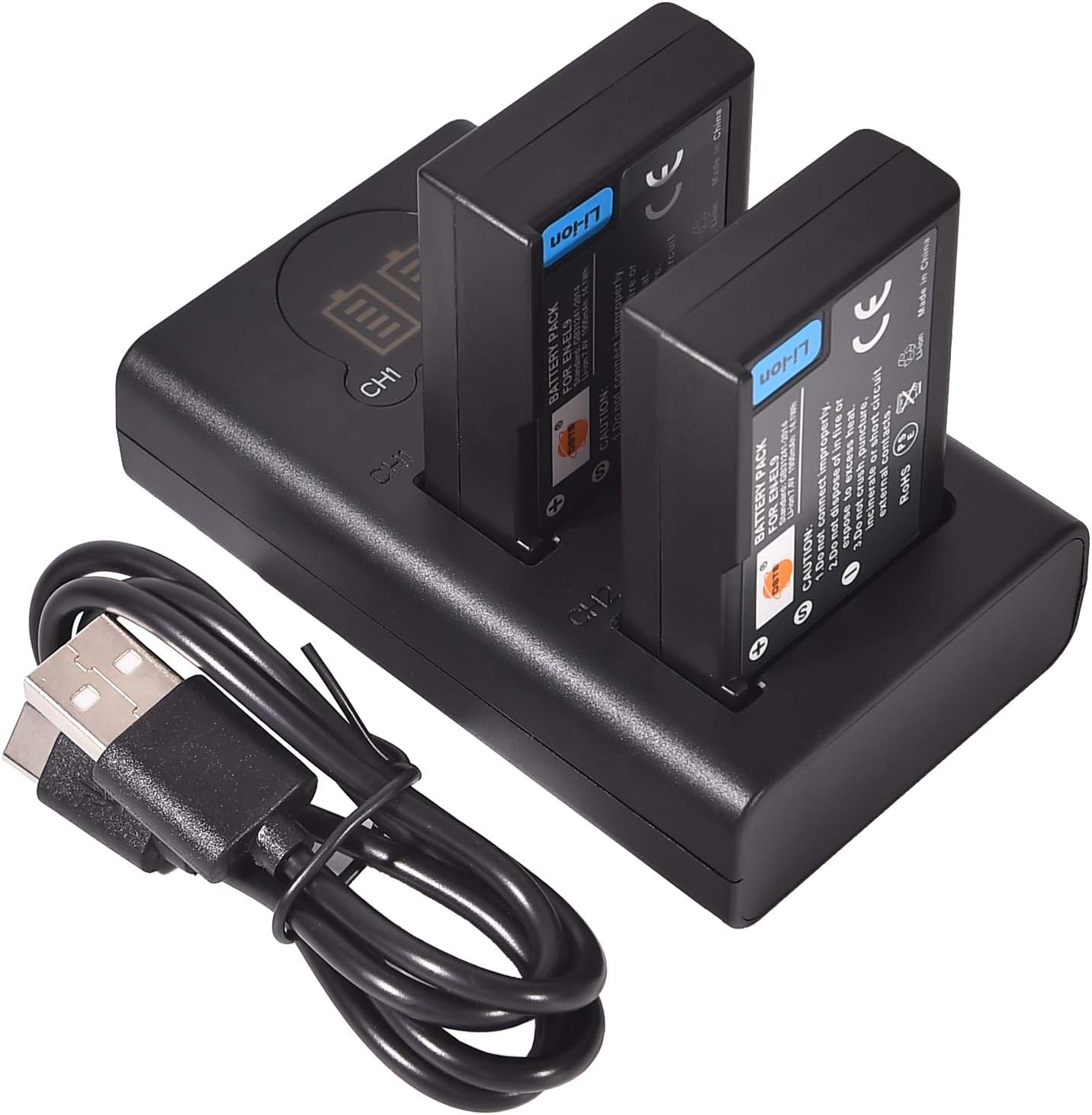 DSTE 2x EN-EL9 Replacement Battery + Dual USB Charger with LCD Display Compatible with Nikon ENEL9 EN-EL9A and Nikon D40 D40x D60 D3000 D5000 Digital Camera