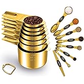 LIFETOWE Gold Measuring Cups and Spoons Set of 15, 18/8 Stainless Steel, Includes 7 Nesting Metal Measuring Cups,8 Magnetic M