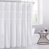 Homechoice Decor Elegant Ruffle White Shower Curtain 72" x 72", Ruched Microfiber Vintage Rustic Bath Curtain for Bathroom, Boho Farmhouse Bathroom Decor, Durable and Fade Resistant (LQ-38)