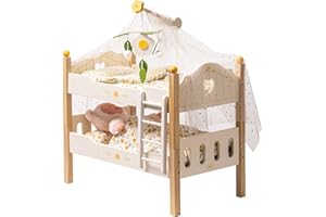 ROBUD Baby Doll Crib, Wooden Baby Doll Beds for 20 Inch Dolls, Baby Doll Bunk Beds with Tulle, American Girl Doll Bed for Gifts, WRP12