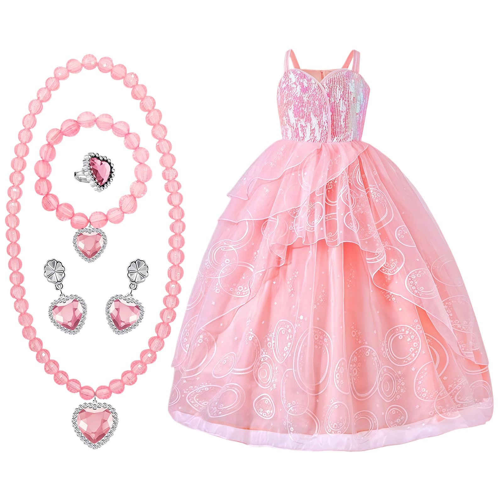 SSKHE Princess Tulle Dress,Costume Kids with Pink Necklace Ring Bracelet Earring,Good Witch Purple Fairy Sequins Dress for Festival Pageant Carnival Halloween (150CM)