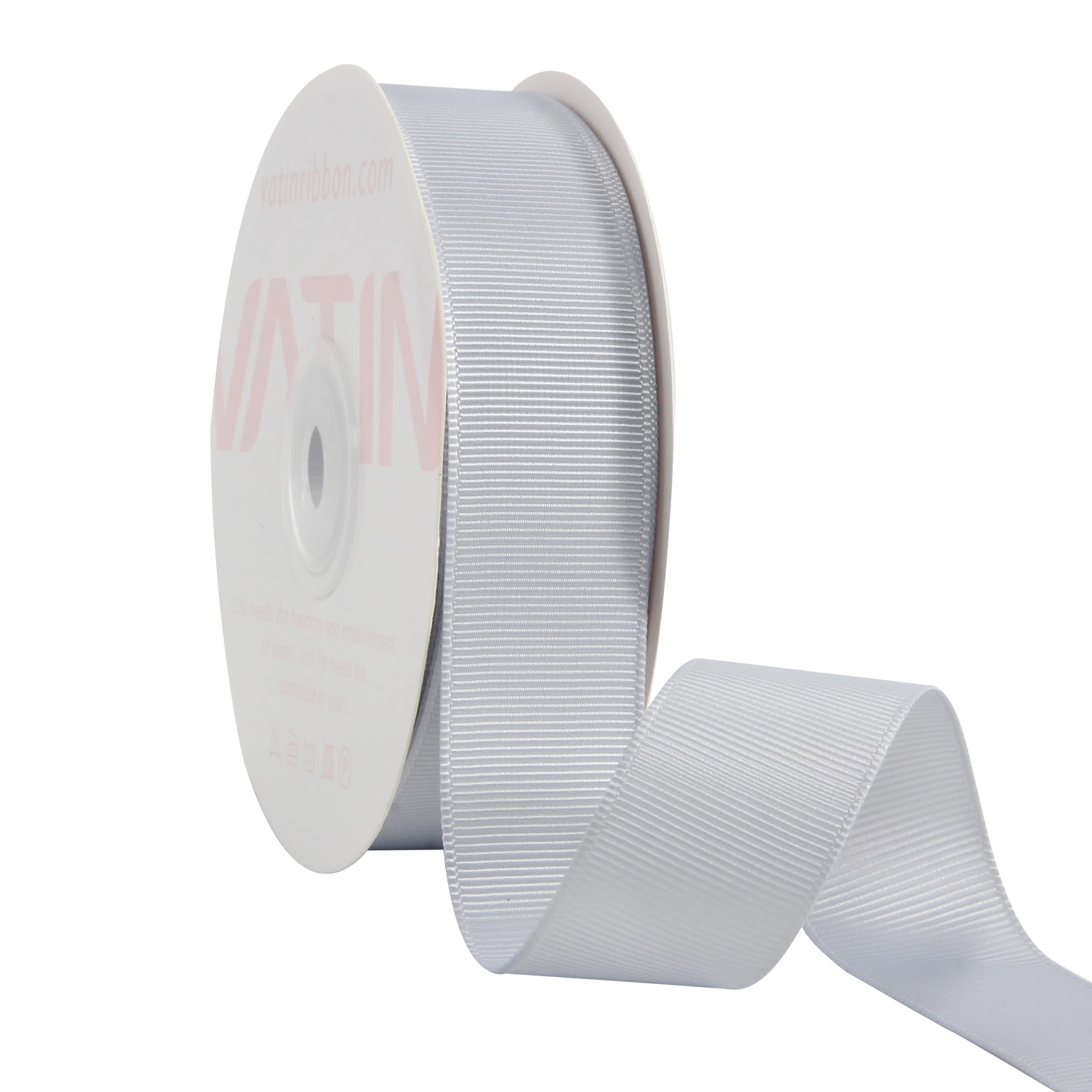 VATIN 25 mm Silver Grosgrain Ribbon 23 Metres Perfect for Wedding Decor, Wreath, Baby Shower,Gift Package Wrapping and Other Projects