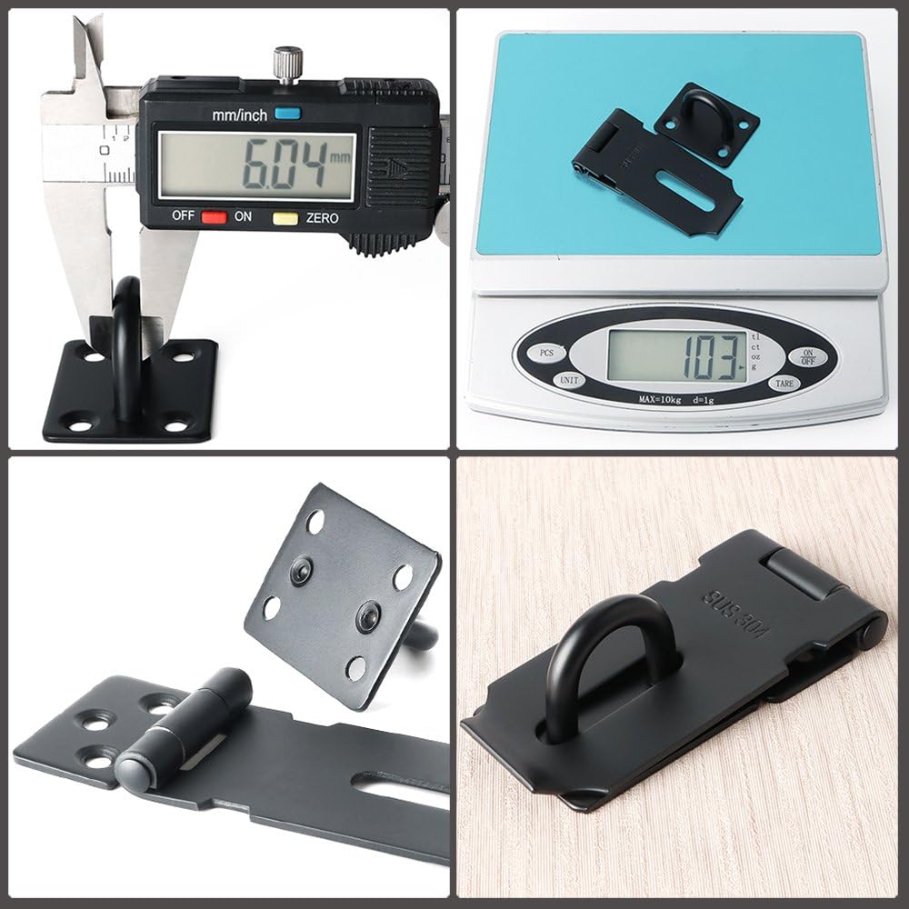 Alise MS9B-3C Padlock Hasp Door Clasp Gate Lock Latch, SUS 304 Stainless Steel Matte Black Finish - - 