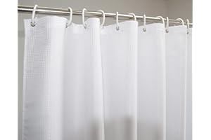 YISURE White Waffle Short Shower Curtain Fabric 70x65 for Bathroom, Polyester Shorter Length Shower Curtain Washable with Met