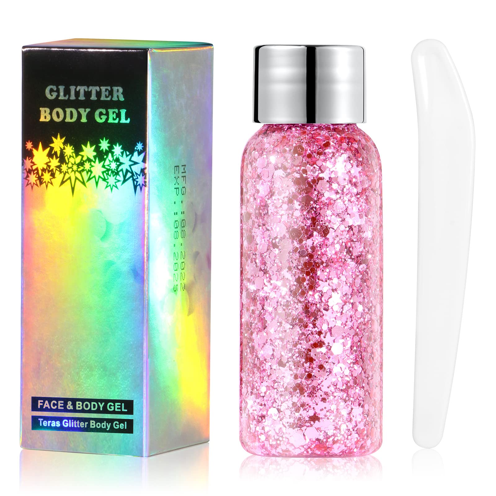 URAQT Body Glitter Gel - Holographic Mermaid Sequins, Chunky Cosmetic Face Gel, Sparkling Festival Party Lotion for Face, Eye, Hair, Nail Makeup and DIY Art