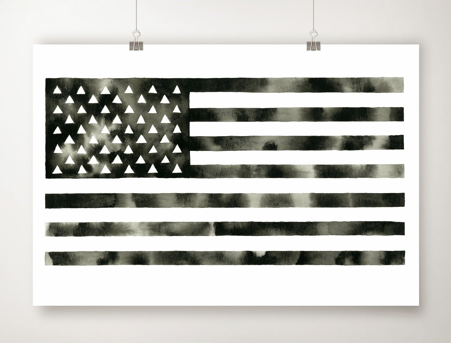 Amazon.com: Modern Black and White American Flag Art Print Watercolor