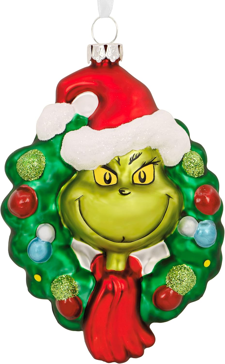 Ornaments - Hallmark Dr. Seuss How The Grinch Stole Christmas! Grinch in Wreath Blown Glass Christmas Ornament (0003HCM1055)