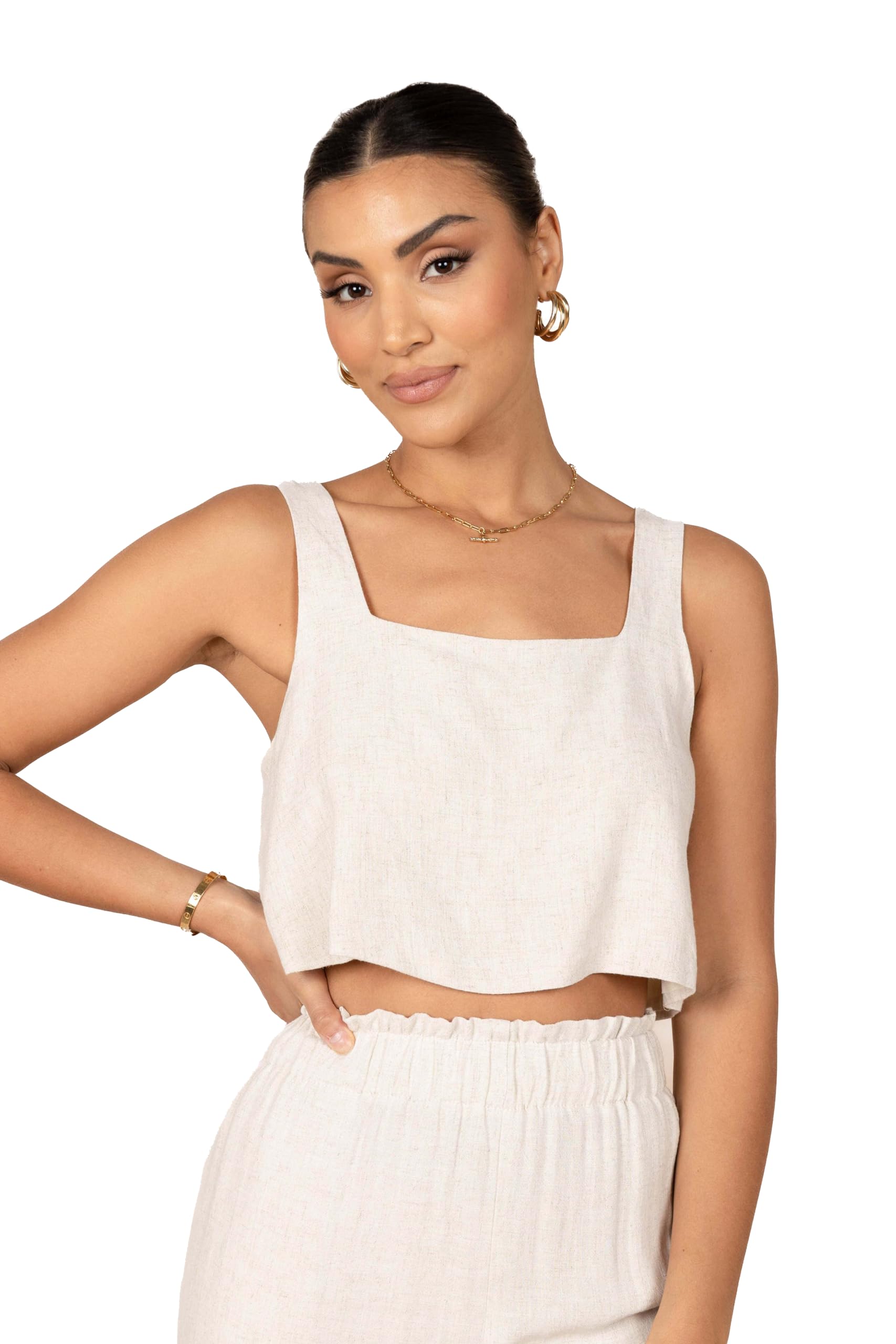 Photo 1 of Petal & Pup Eleanor Cropped Top - Beige S
