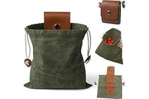 Foldable Canvas Belt Bag, Collapsible Foraging Bag Mushroom Storage Leather, Multipurpose Bushcraft Belt Storage Water Resist