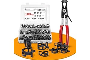 GOOBETTER 100Pcs Spring Hose Clamps 10-21mm 5 Sizes, Fuel Line Water Pipe Air Tube Silicone Vacuum Clamp with Pliers, Low Pressure Durable Fastener for Automotive & Plumbing