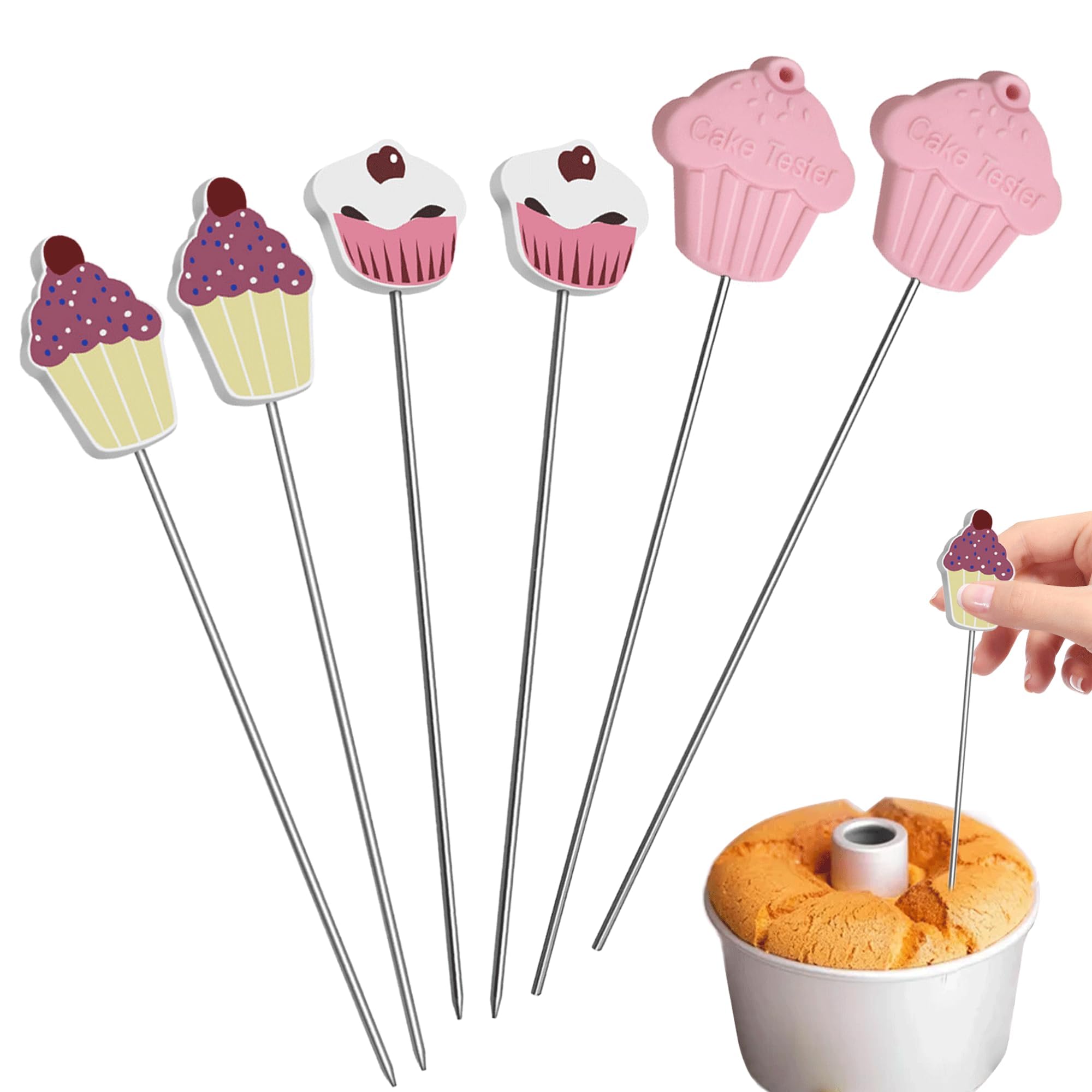 6PCS Cake Tester Stainless Steel Cake Tester Baking Skewer Tool Baking Accessories Practical Cake Needle Sticks for Kitchen Cake Checker for Cake Baking DIY Tool Needle Kitchen Baking Gadget