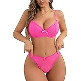 AOKIYURI Sexy Mesh Sheer Push Up Lingerie Set for Women Bra and Panty 2 Piece
