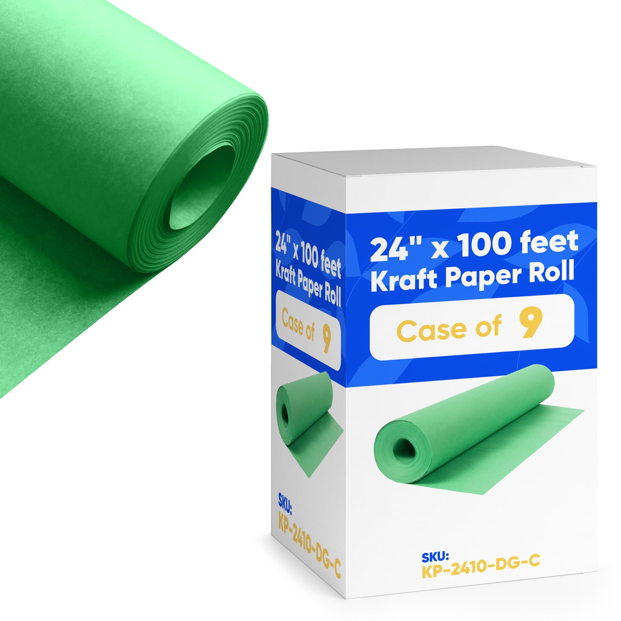 Paclord 24" x 1200" (100 ft) Green Kraft Paper (Case of 9 Rolls), 45 lbs Thickness, Made in USA Kraft Paper for School, Art Colored Paper, Gift Wrapping Paper, Packing Paper for Moving Image
