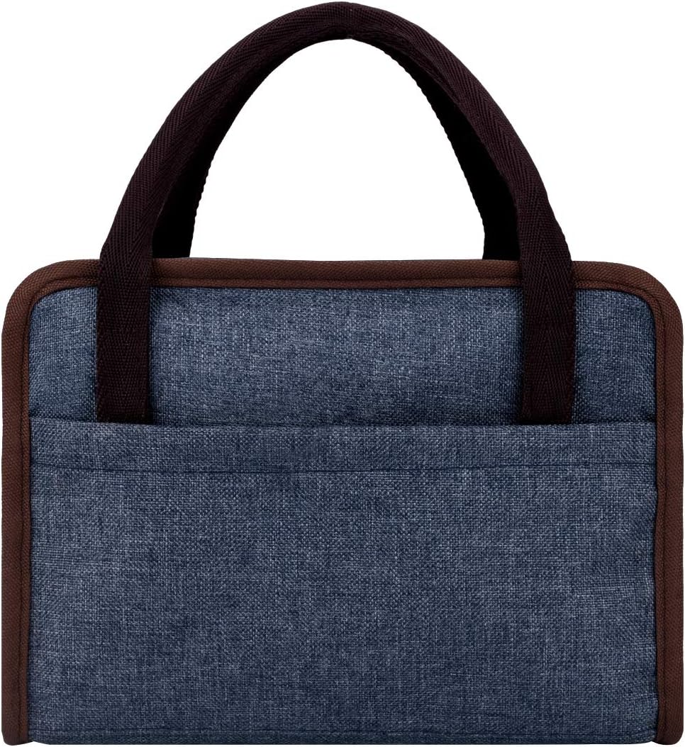 Philorn Reusable Insulated Lunch Bag 3 Separate Storage Bags Sturdy Oxford Box Tote with Zipper Portable Cooler Bag Cold Lunch Bag for Men Women Adult Picnic and Work Blue Denim