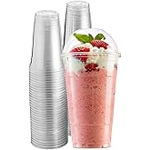 Green Direct 20 oz. Clear Disposable Plastic Drinking Cups With Lids Ice coffee, Bubble Boba Tea Cups for Cold Drinks, Smoothie Pack of 50