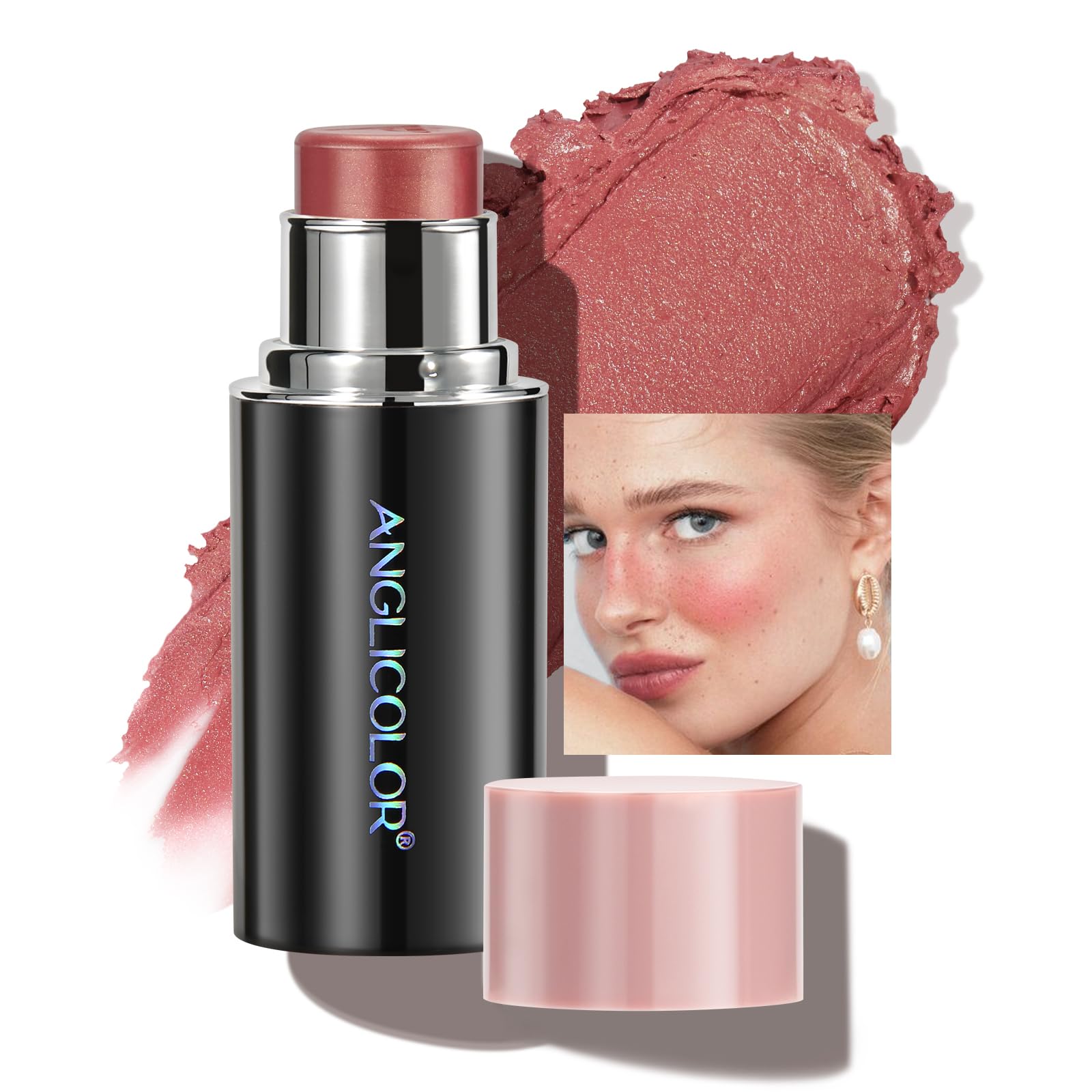 Anglicolor Blusher Stick Matte,Non-Greasy,Blendable Color,Cream Blush Fragrance of Flowers,Cream Blusher Stick Smooth,Long Lasting,Highly Pigmented,Hydrate,Better for Fair Skin (01#Lavender Pink Rose)