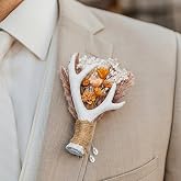 Qunclay 1 Pcs Rustic Antler Boutonniere for Men, Dried Daisy | Handmade Resin Antler with Dried Daisy for Groomsmen, Groom Groomsmen Father Corsage Pin, Rustic Woodland Theme Wedding Favor