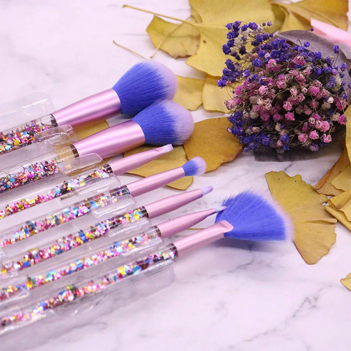Sparkle Makeup Brushes Set with Fan Brush,Colorful Beautiful Sparkles Bronzer Blush Power Fan Lip Eyeshadow Eyebrow Eye Blender Brush