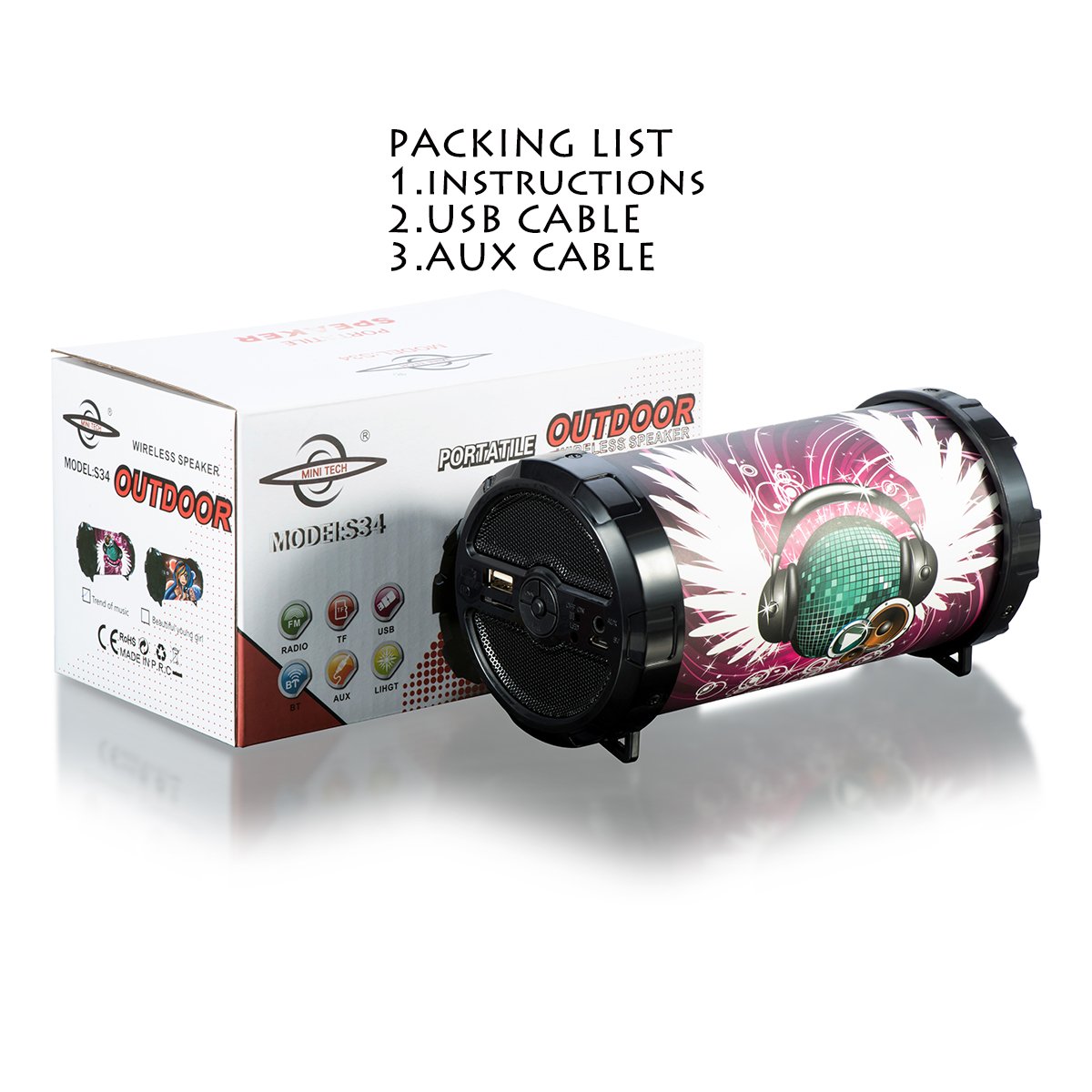 5W Portable Bluetooth Dancing Speaker for Outdoor,Indoor, Phones, Wireless Stereo Speaker Dustproof Support USB TF Card 3.5MM AUX