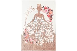 KUCHYNEE 5.12 x7.28 inch 20PCS Rose Gold Glitter Quinceanera Invitations Kit Laser Cut Hollow Girl Princess Pocket with Envel