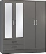 Seconique Nevada 4 Door Wardrobe 2 Drawers 3D Effect Grey 154cm