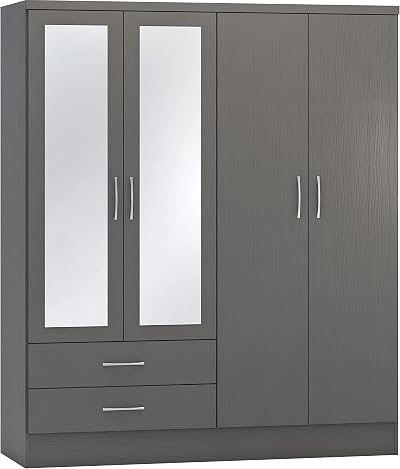 Seconique Nevada 4 Door Wardrobe 2 Drawers 3D Effect Grey 154cm