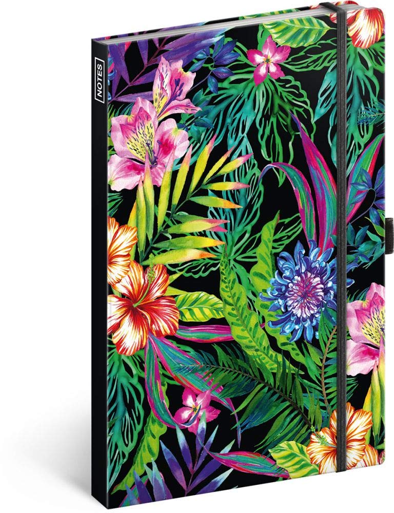 Notebook with elastic band, lined, notepad for women and girls, diary / journal notebook for school and work (tropical) โ image 1