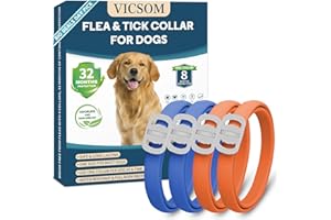 VICSOM Dog Flea and Tick Collar 4 Pack, Waterproof Adjustable Collar for Dogs and Puppies, 32-Month Prevention, Blue & Orange