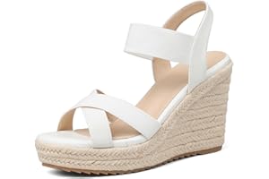 mikarka Women's Open Toe Espadrilles Wedge Sandal Slip On Elastic Ankle Strap Platform Sandals Dressy Comfortable Wedges Shoe