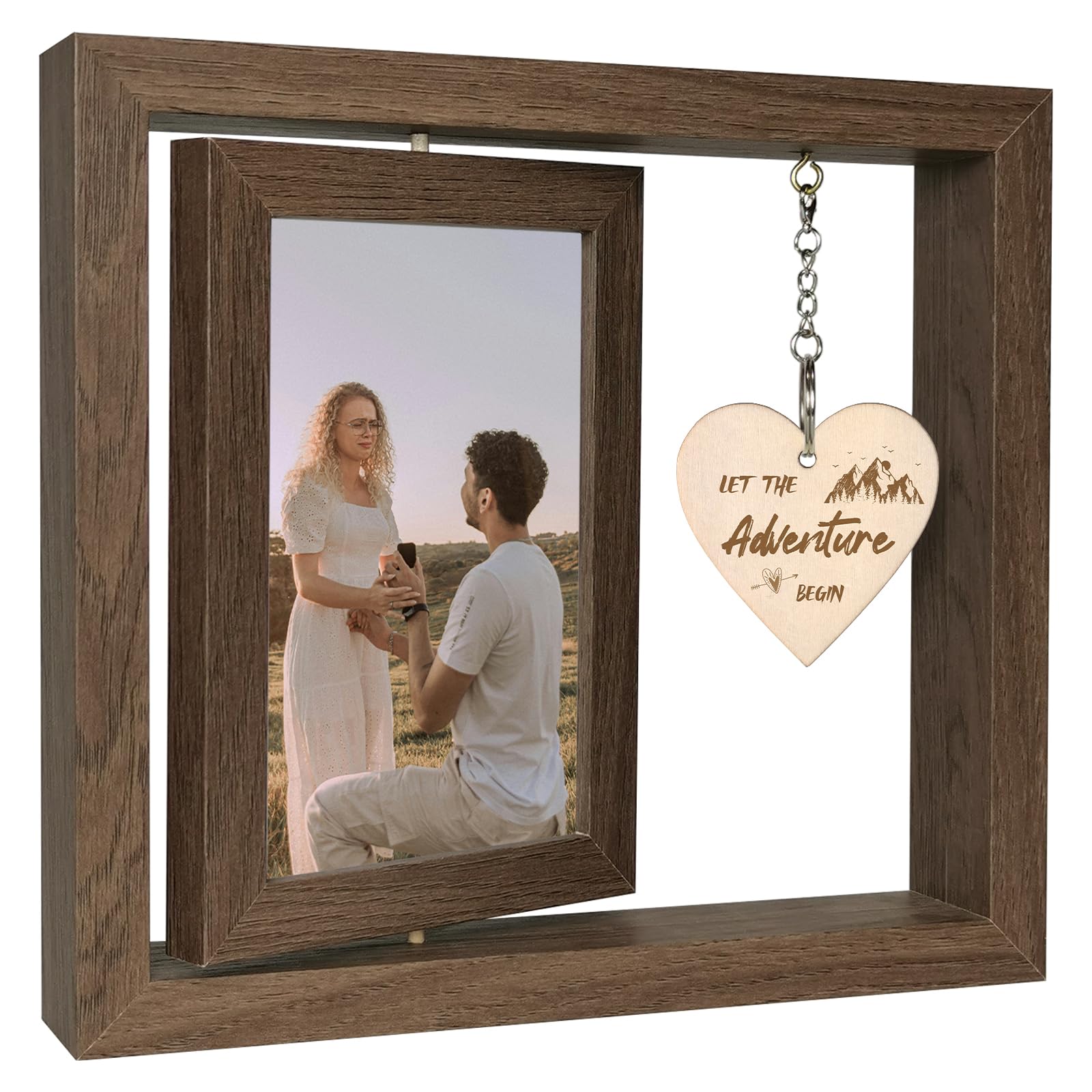 Let the Adventure Begin Wood Photo Frame Wedding Engagement Gifts for Newly Engaged Couples Bride to Be - Display Two 15x10 CM