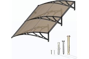 GUANSU-CN Window Awning Door Canopy 40"x60", Awnings for Doors Polycarbonate Cover Patio Door Awning UV Rain Snow Sunlight Protection Hollow Sheet, Black Bracket & Brown Board