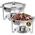 IMACONE Chafing Dish Buffet Set of 2 Pack, 5QT Round Stainless Steel Chafer for Catering, Upgraded Chafers and Buffet Warmer Sets with Food & Water Pan, Lid, Frame, Fuel Holder for Event Party Holiday