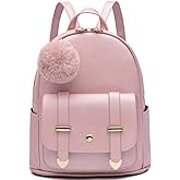 I IHAYNER Girls Fashion Backpack Mini Backpack Purse for Women Teenage Girls Purses PU Leather Pompom Backpack Shoulder Bag